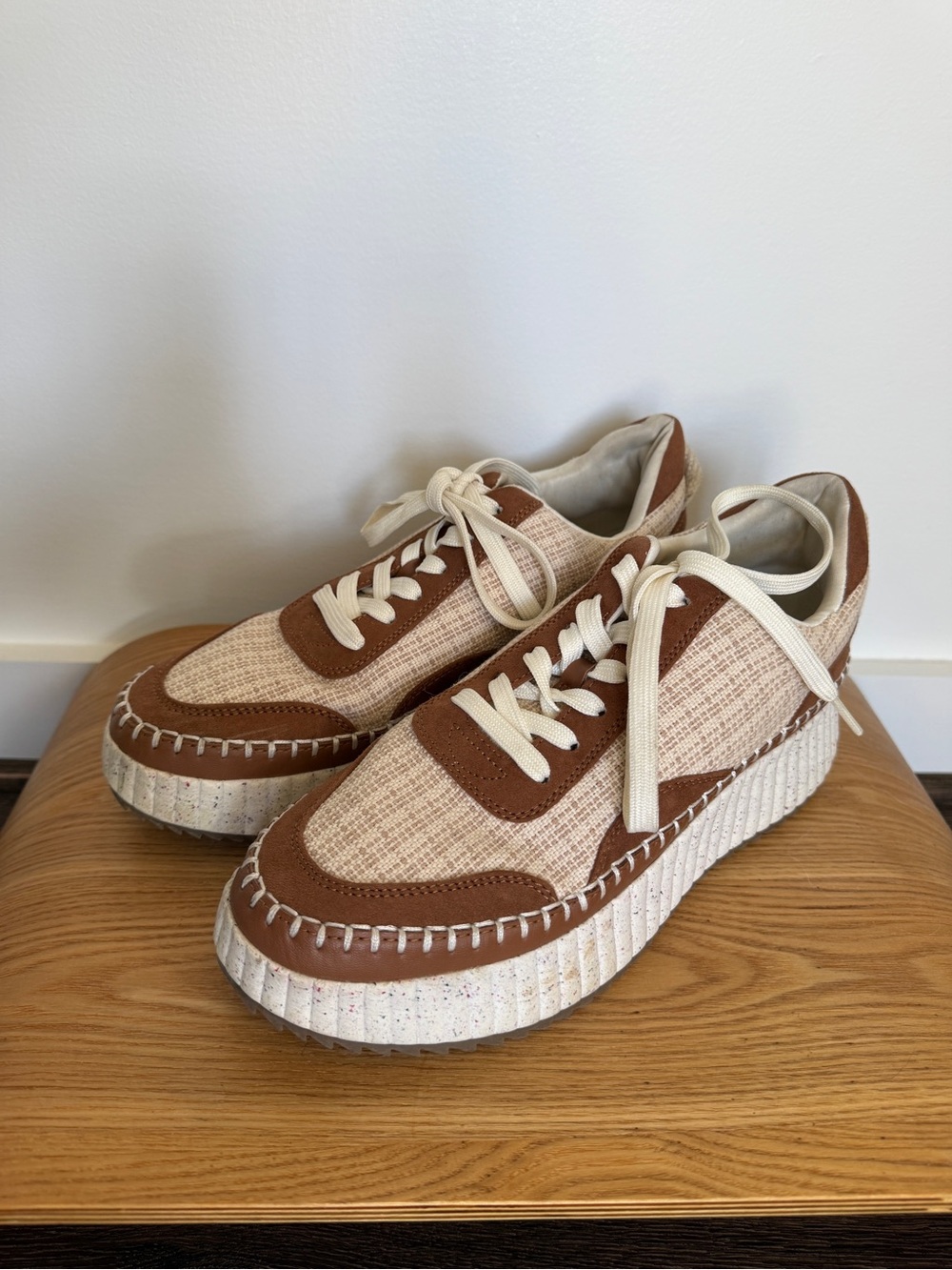 Target womend Cream and Brown Lace-Up Platform Sneakers